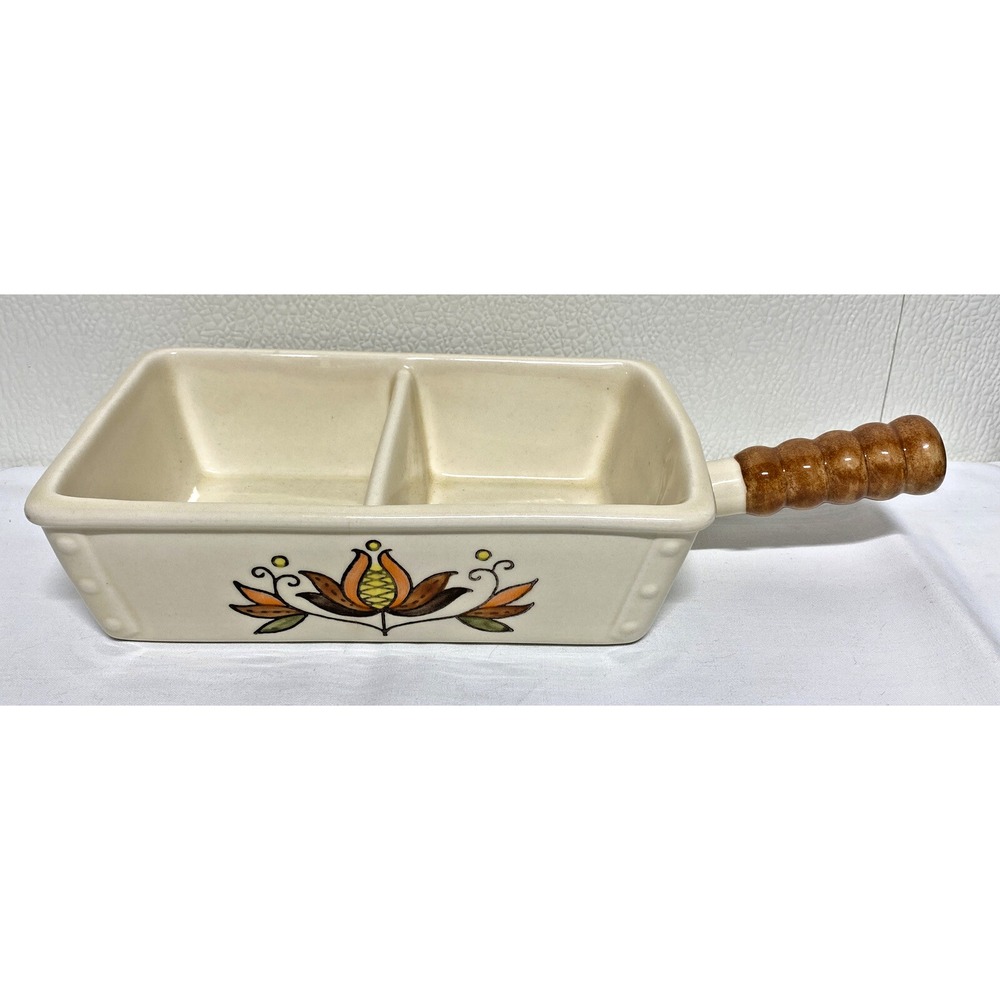Metlox Vintage Poppytrail Divided Vegetable Dish with Handle Floral Orange Brown